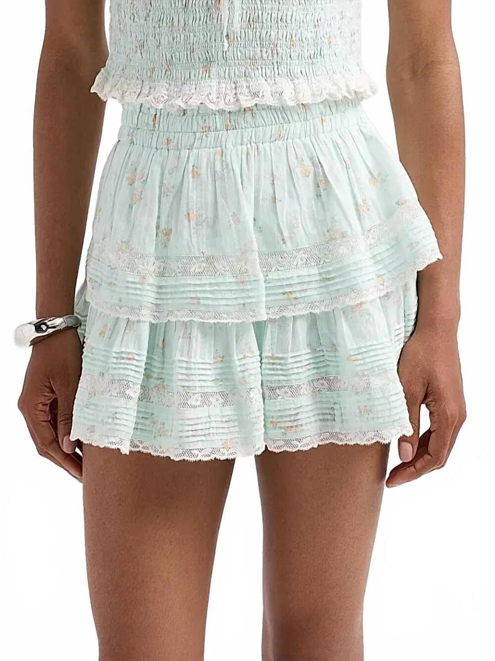 NEW LOVESHACKFANCY floral ruffle mini skirt in celadon drift
